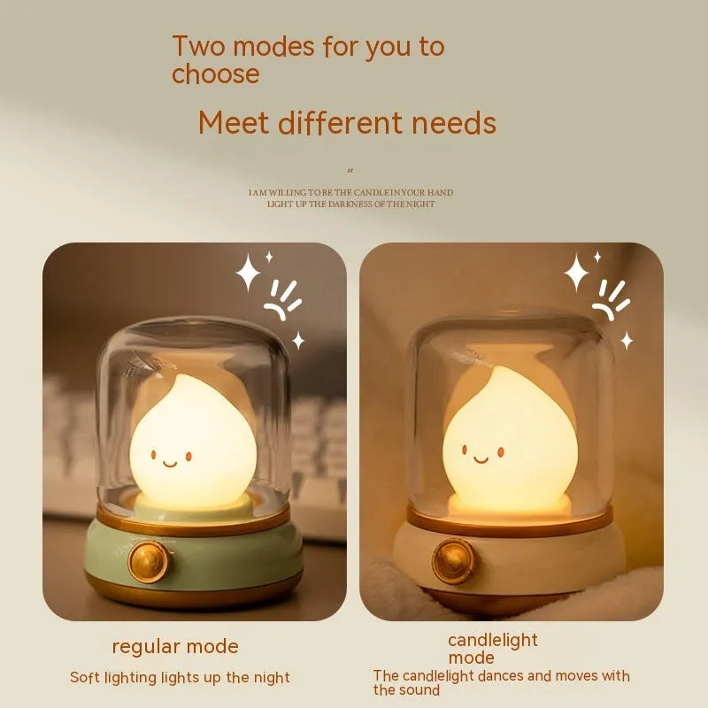 Retro oil lamp design LED night light in green or yellow colour with USB charging port