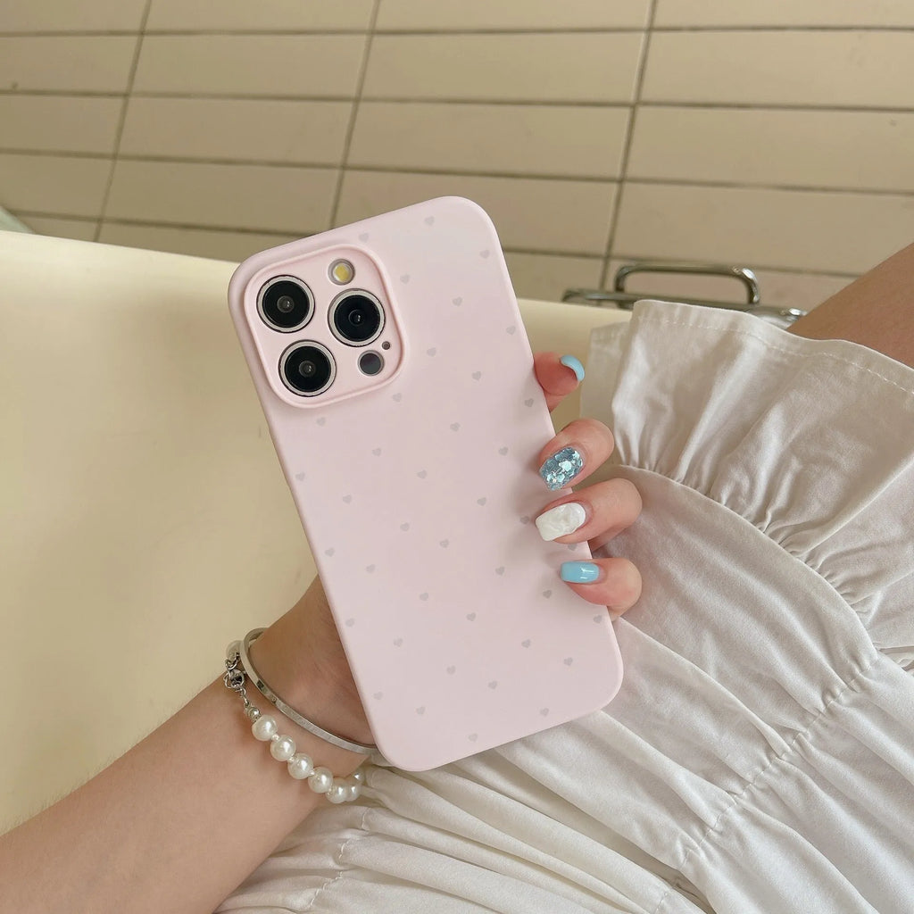 Liquid silicone phone case with love heart design in antique white, fits iPhone 13 Pro Max