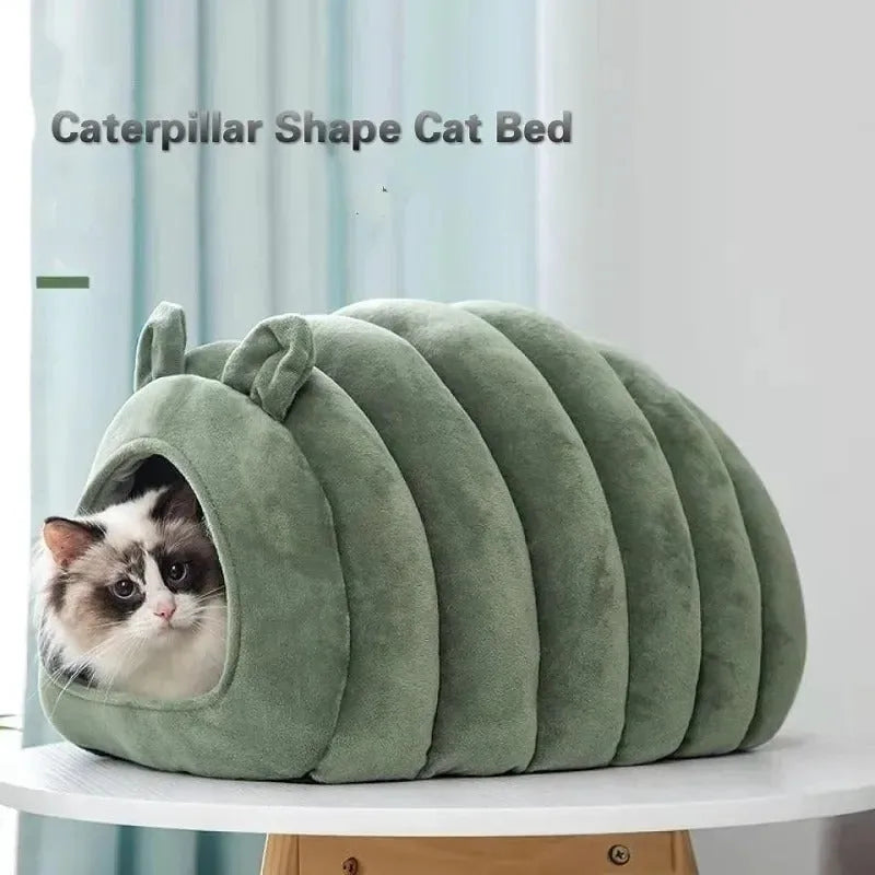 Brown cat bed house 38x42x33cm with white cushion for small pets