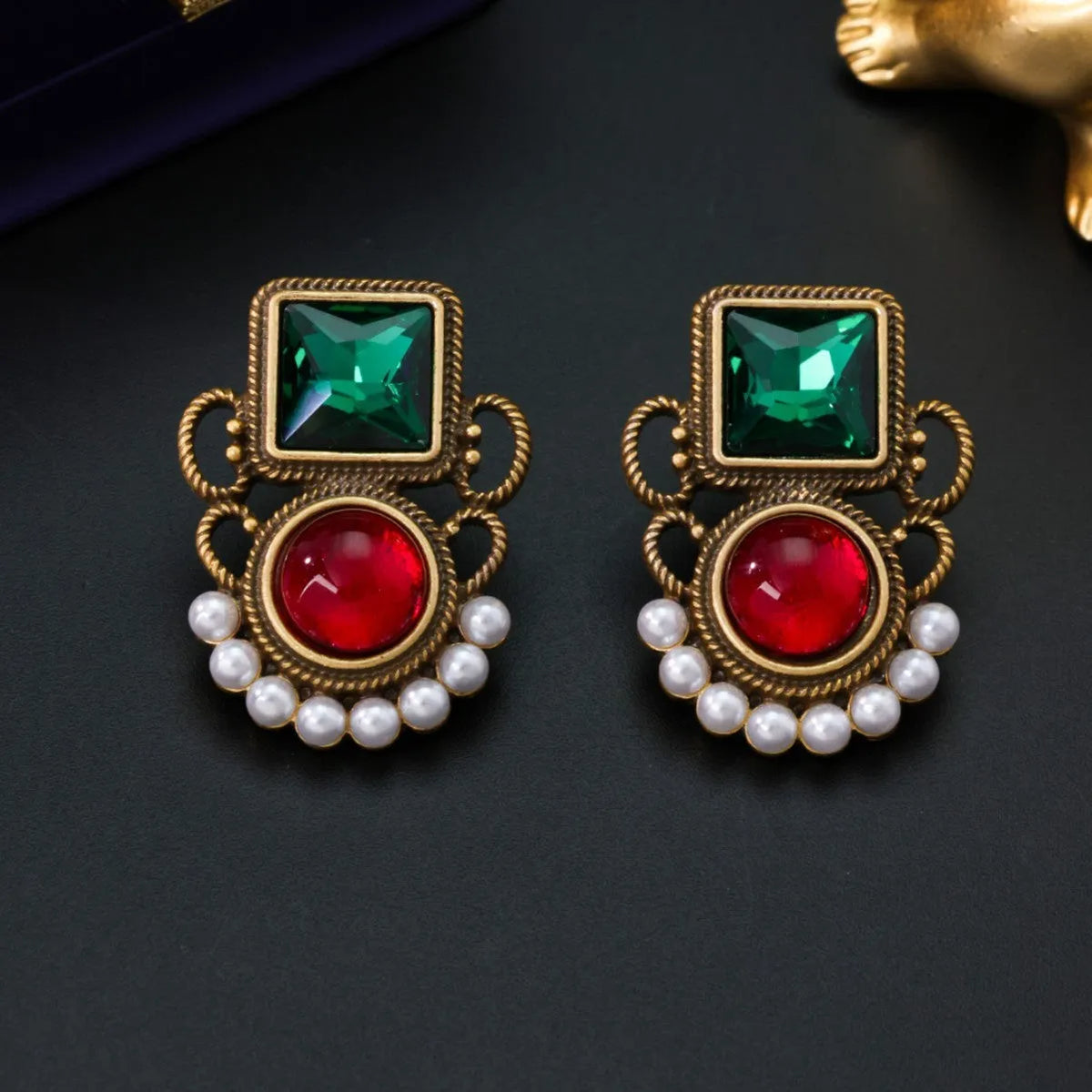Colourful jelly glaze flower earrings, electroplated alloy studs, 3.8 x 2.9cm, Chinese style