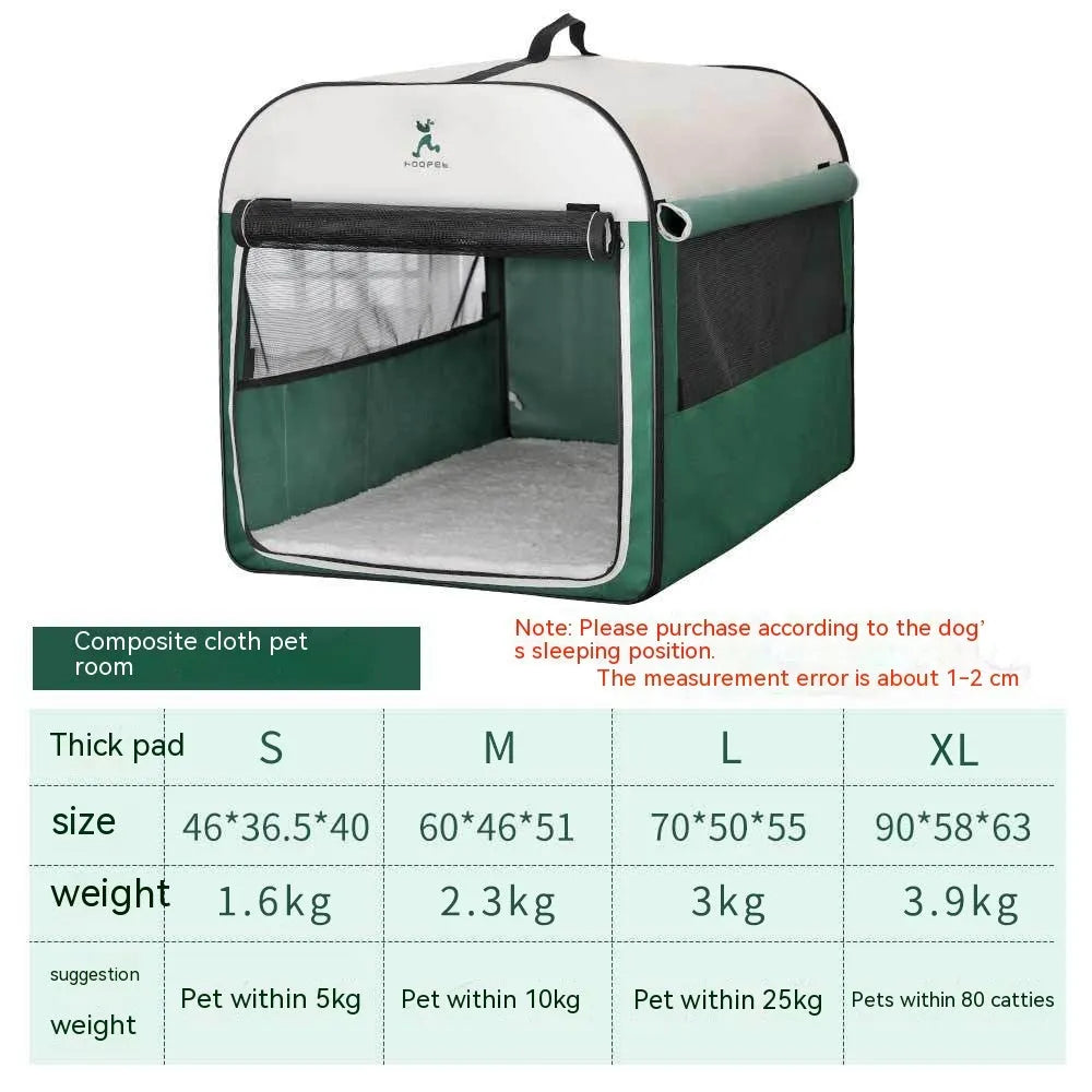 Green dog kennel tent with lamb cashmere lining, suitable for indoor and outdoor winter use