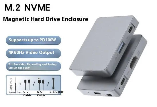 M2 magnetic hard disk box aluminium alloy enclosure with USB cable and screwdriver