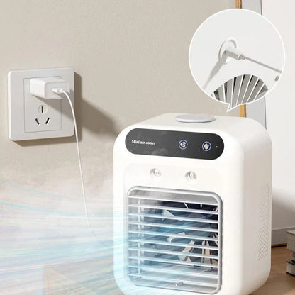 Portable USB-powered air cooler fan with atomization technology for low-humidity, refreshing airflow