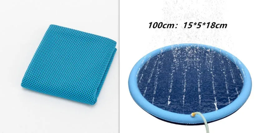 Non-slip splash pad 150cm PVC blue outdoor water play mat for kids and pets with high frequency welding