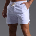 Men's below-knee cotton workout capris in light gray, loose straight fit, mid waist, sizes S-4XL.