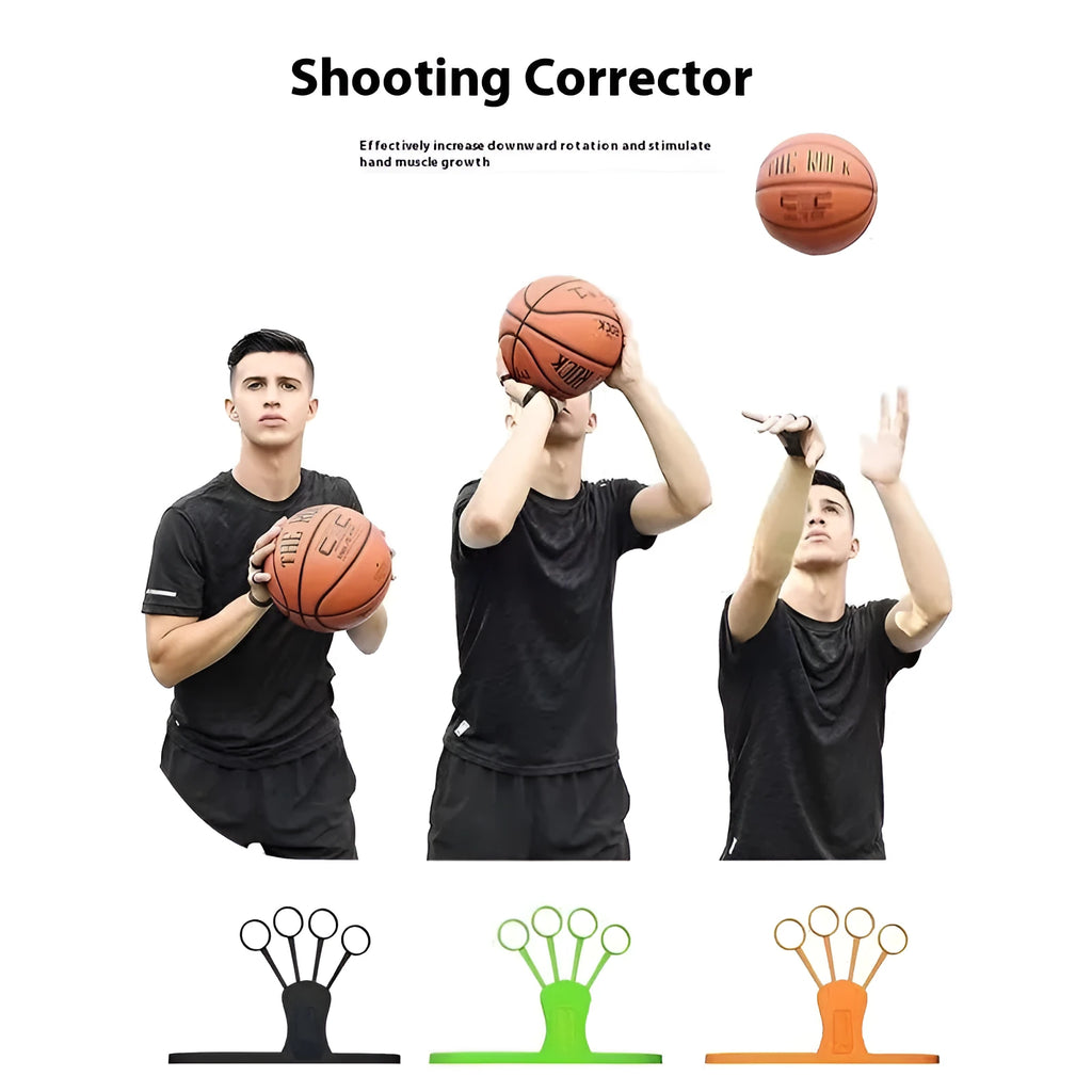 A black shooting brace for basketball finger training with Fengshui ball points visible on its surface.