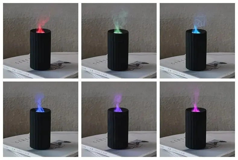 Black and white aromatherapy diffuser with LED flame effect and 100ml water tank for essential oils