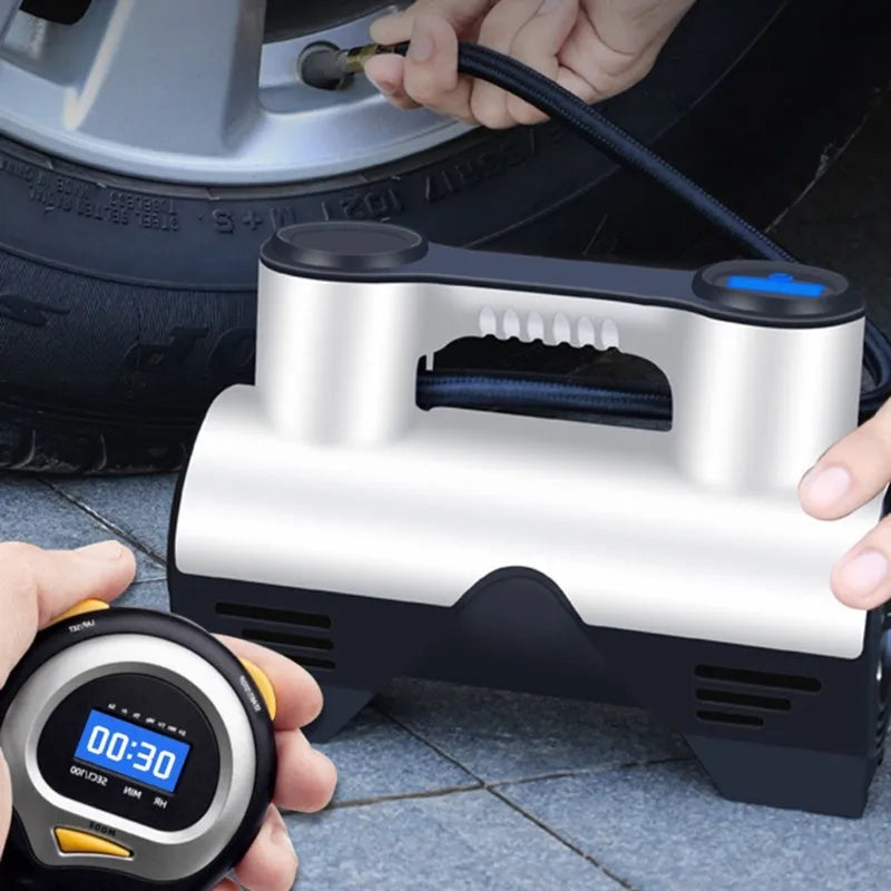 12V portable electric air pump for car tyres with pressure gauge and LED light