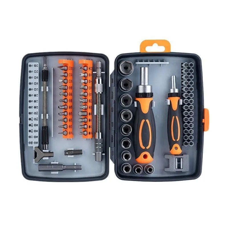 68-in-1 ratchet screwdriver set with chromium-vanadium steel blades and phosphated finish