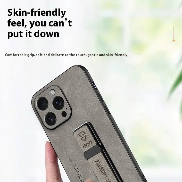 Magnetic bracket sheepskin protective cover for Apple iPhone, all-inclusive shockproof case with kickstand in black
