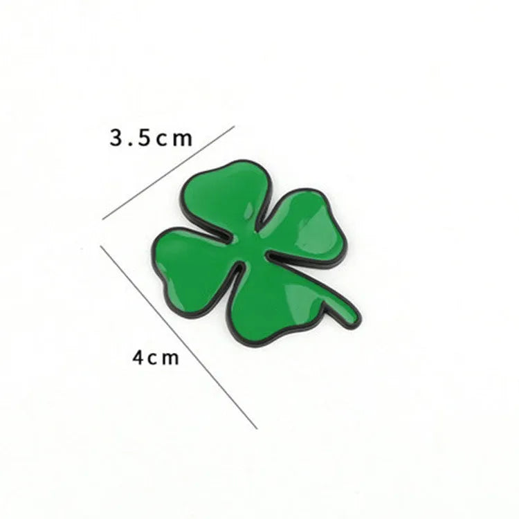 Green silver edge large zinc alloy four-leaf clover car body sticker on a car panel