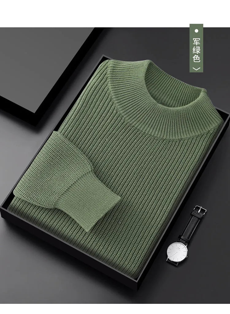 Men's thickened cotton half turtleneck pullover with diamond pattern, long sleeves and loose fit, sizes S to XXXXL