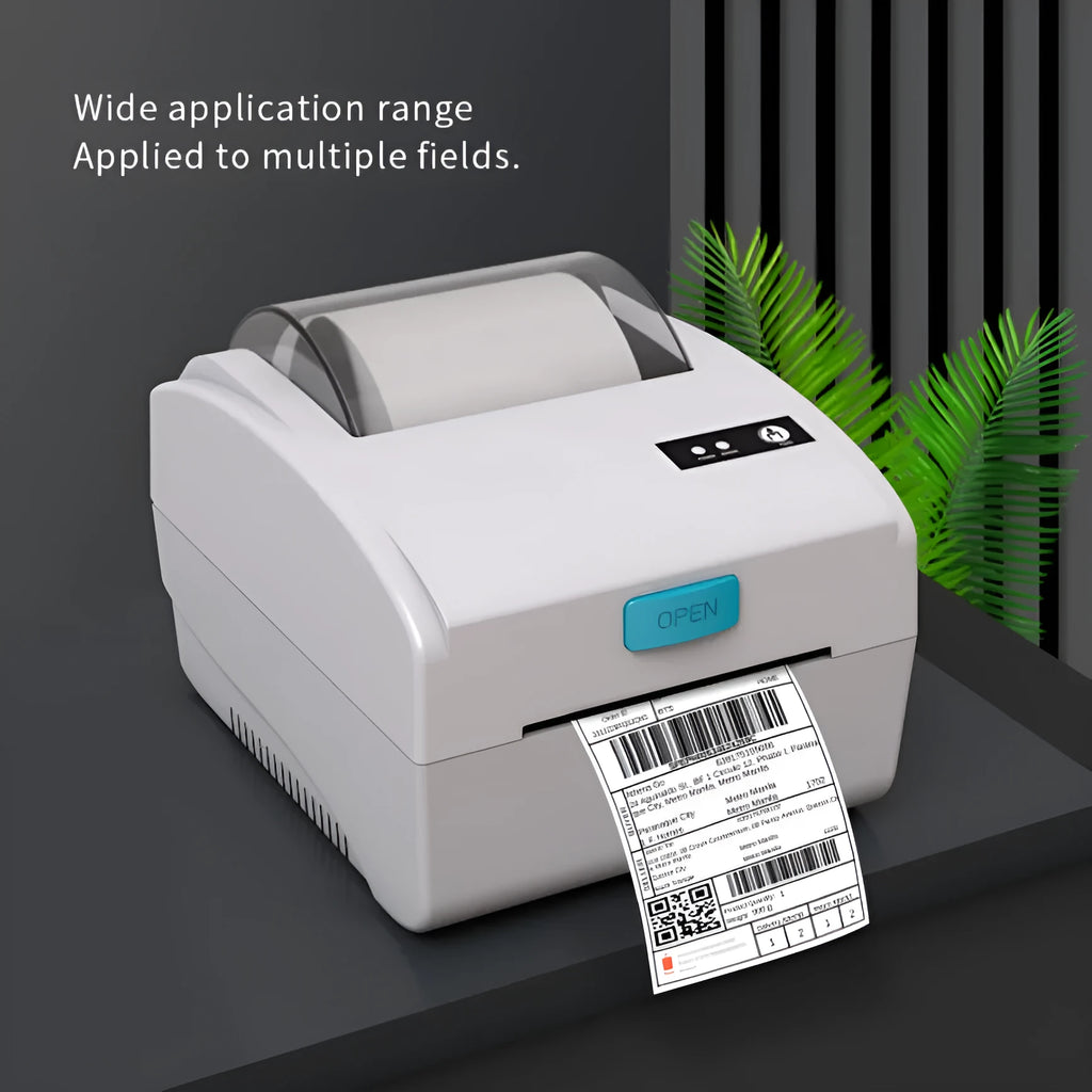 White Bluetooth thermal label printer with USB port for express shipping labels