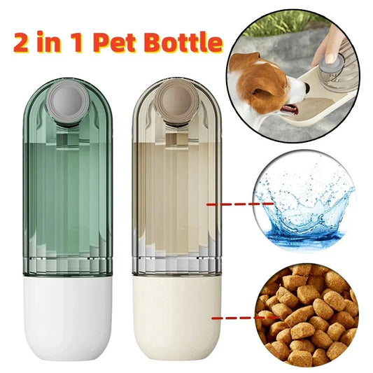 2-in-1 Portable Pet Water Cup with Rotating Arc in Beige and Green Colors for Convenient Dog Hydration During Outdoor Activities