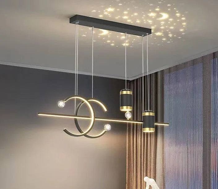 Modern minimalist iron pendant restaurant light in black finish with tri-color illumination