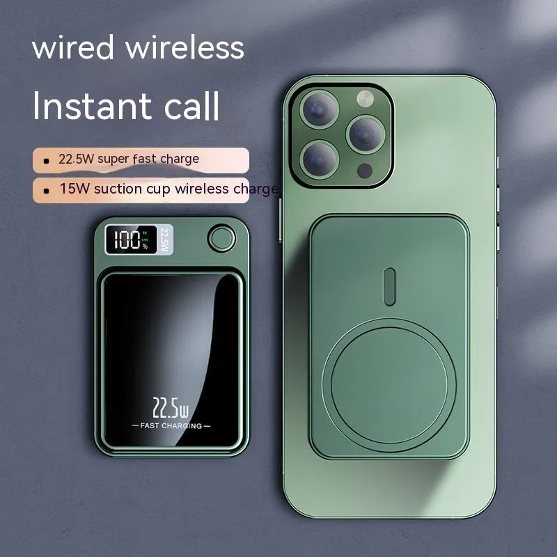 Wireless power bank in industrial style plastic design showing Magsafe charging surface