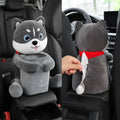 Plush car tissue box trash can two-in-one unit with animal design for General Motors vehicle armrest