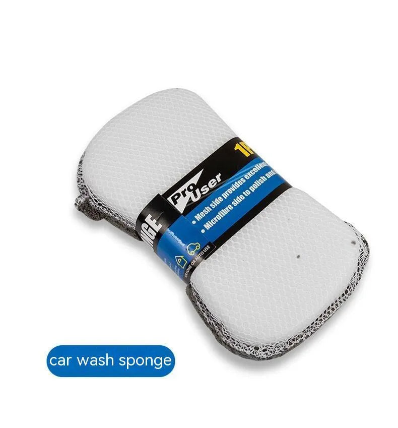 9-piece grey microfiber car wash cleaning set with gloves, sponge, tyre brush, wipes and towels