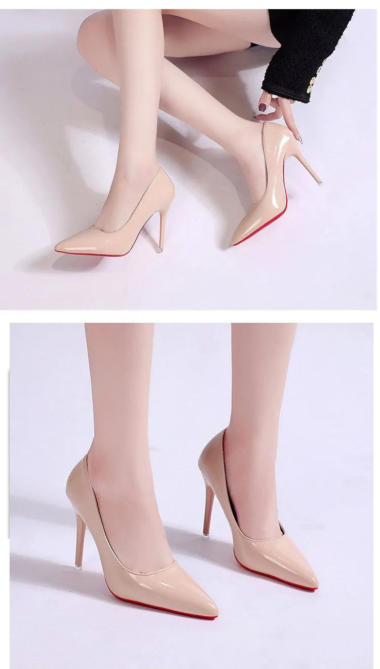 Women's solid colour stiletto heel pumps with pointed toe and low-cut vamp
