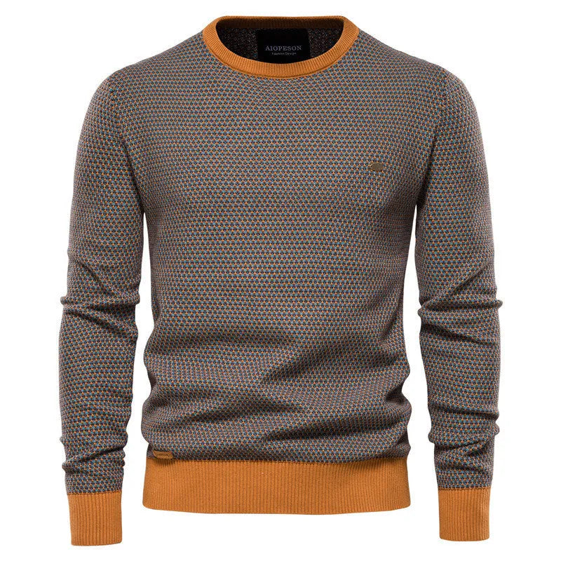 Men's cotton colour-block pullover shirt in khaki, available in sizes M to XXXL