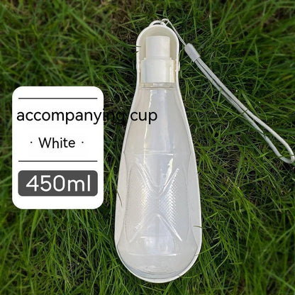 Portable outdoor dog water bottle with large 550ml capacity, available in various colors including lake blue, pink, and gray.