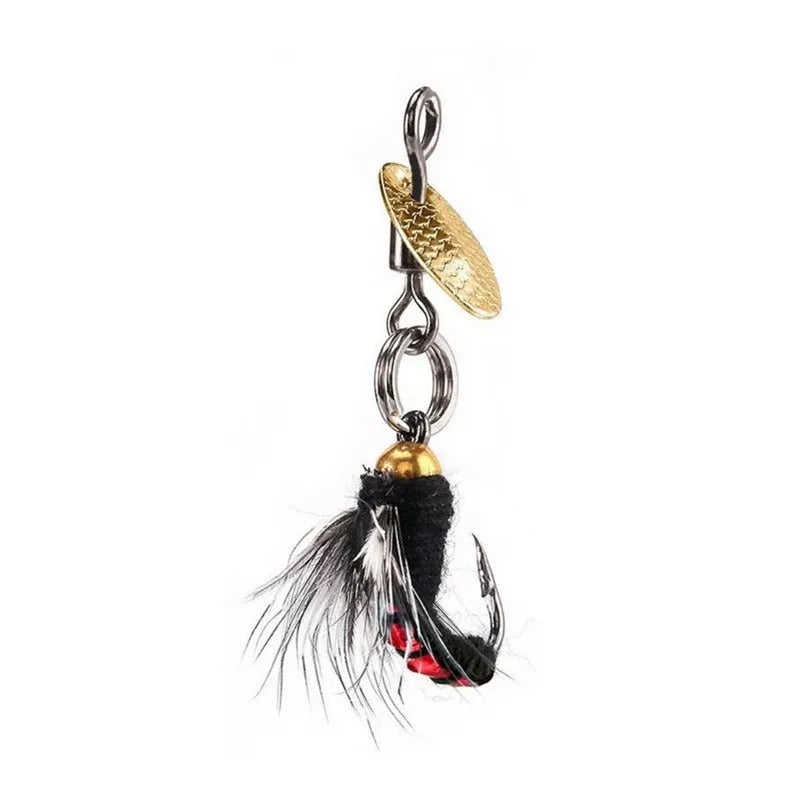 5 bionic mosquito and fly fishing hooks with spinning sequins in multicolour patterns