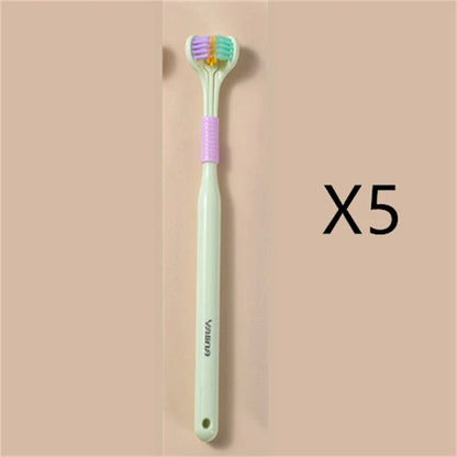 3-in-1 Soft Bristle Toothbrush with Tri-Sided Brush Head and Temperature-Responsive Bristles