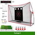 Golf swing wedge training net kit with straw mat, red PU balls, and practice accessories laid out