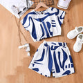 Zebra print short sleeve top and wide leg shorts suit for girls in black and white, side view on hanger