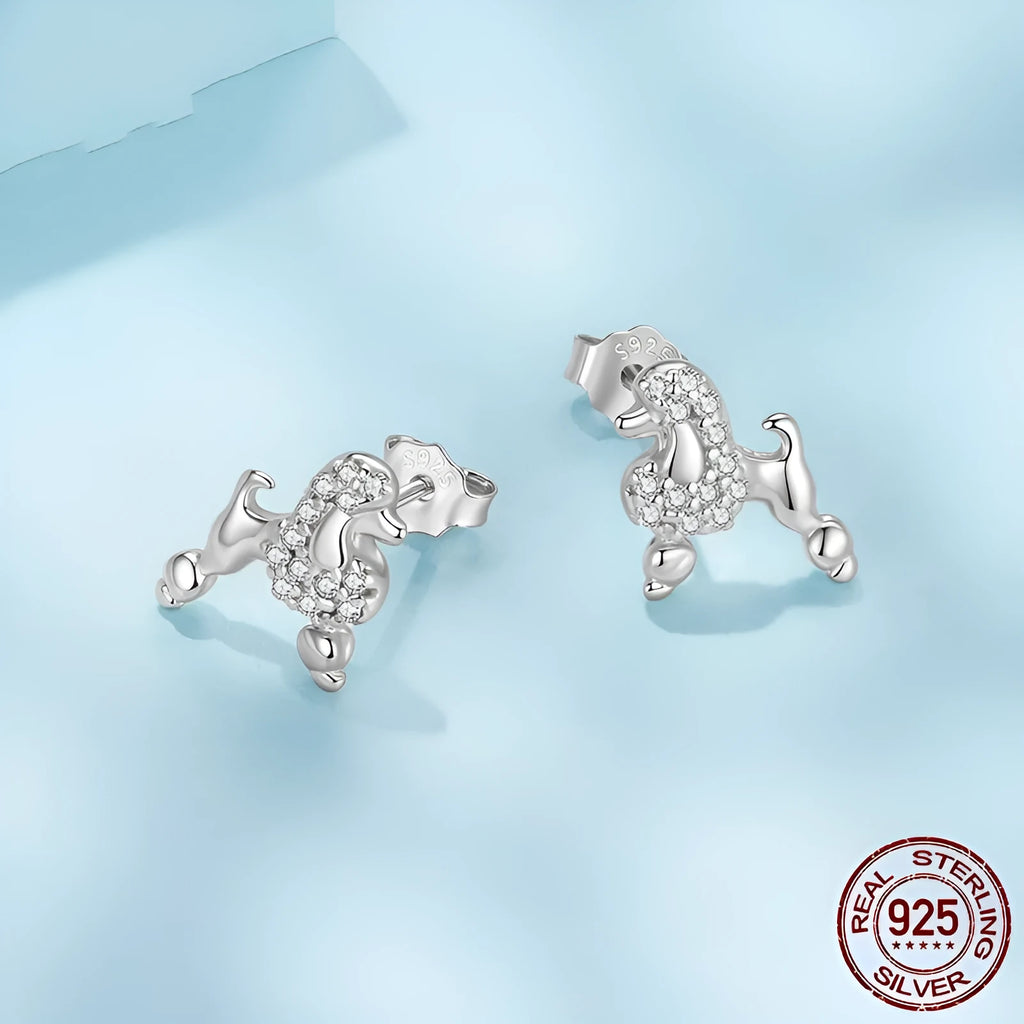 S925 sterling silver Mini Poodle stud earrings for women in colour SCE1895, one pair
