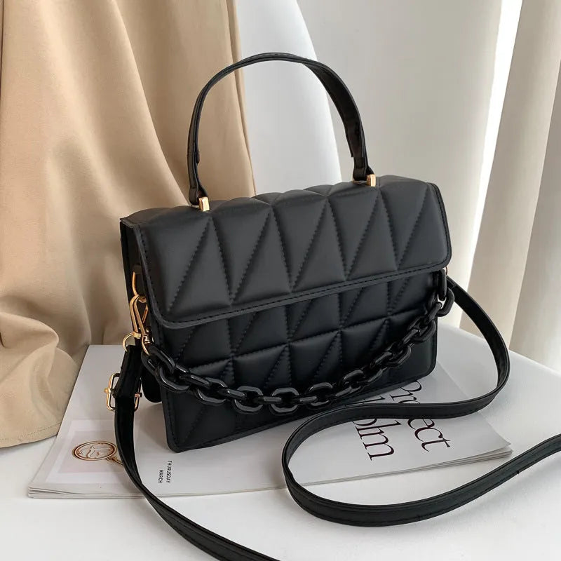 Casual simple small square PU messenger bag with shoulder strap in black colour option