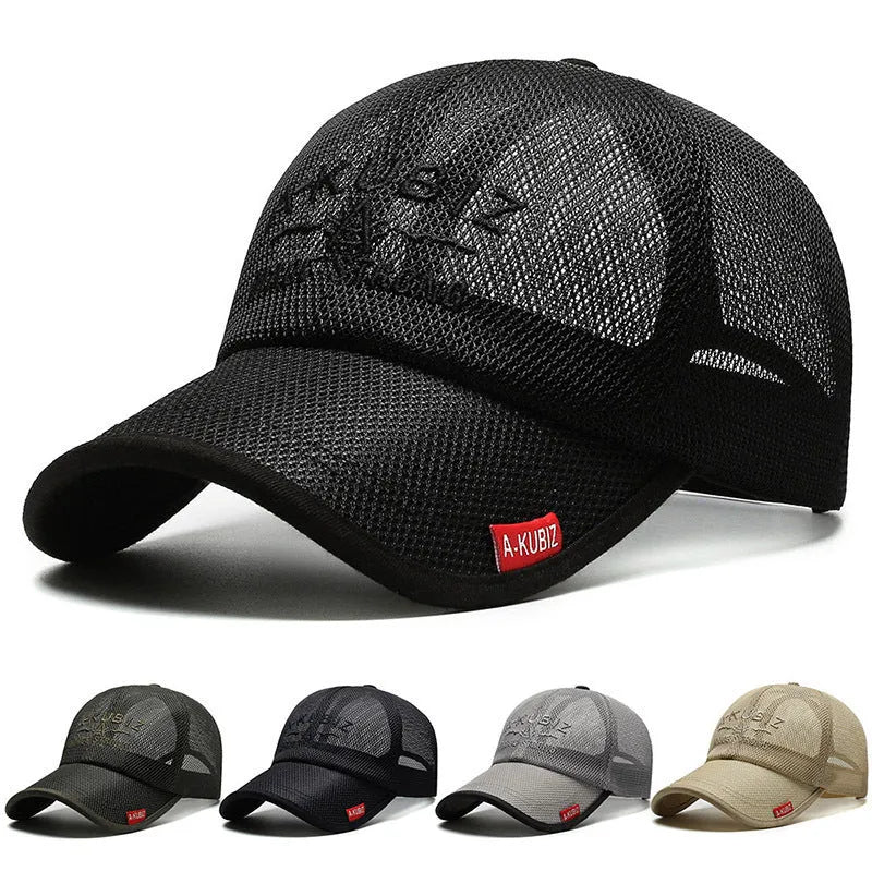 Men's cotton mesh baseball cap with adjustable strap in army green colour