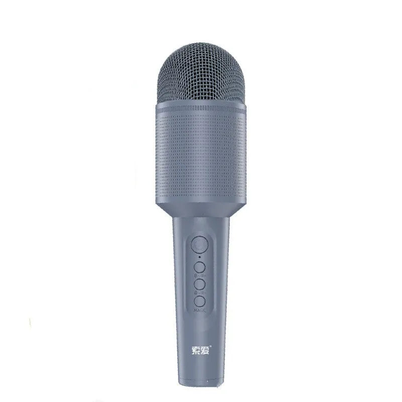 Bluetooth wireless karaoke microphone in pink, blue or green with built-in speaker and USB port