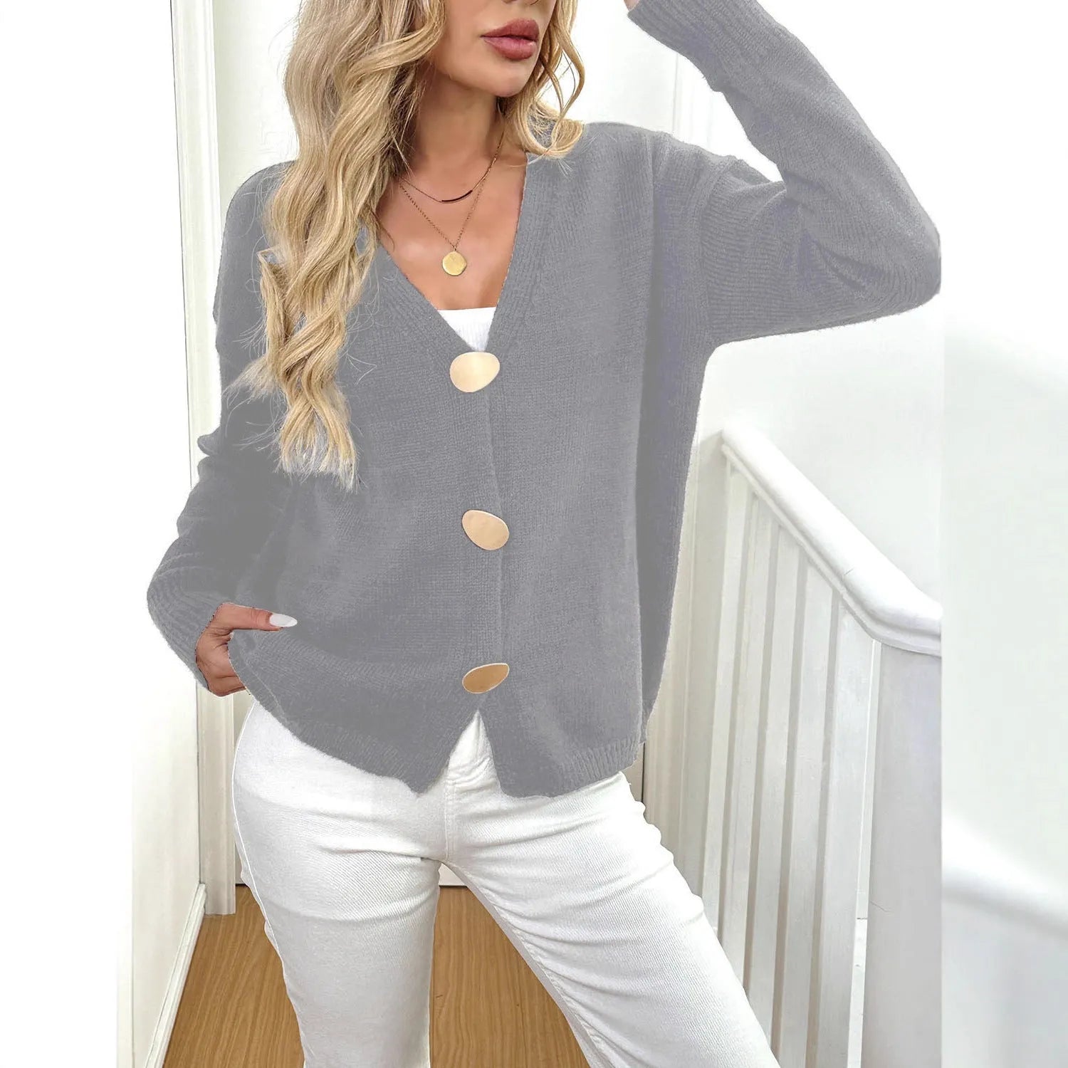 Women's deer plush long sleeve sweater coat with princess sleeves and irregular hemline in black or grey