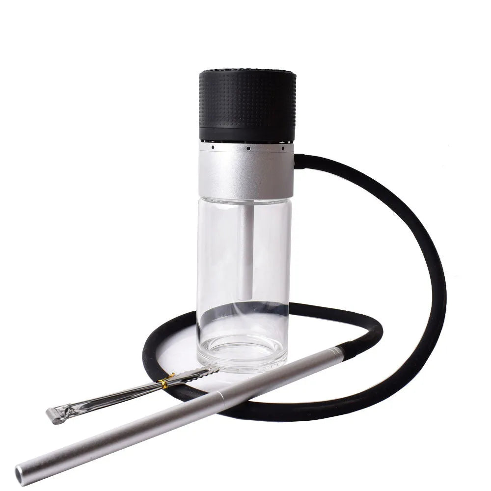 Small portable glass hookah with aluminium body in black, silver gray, red or blue, modern Japanese style