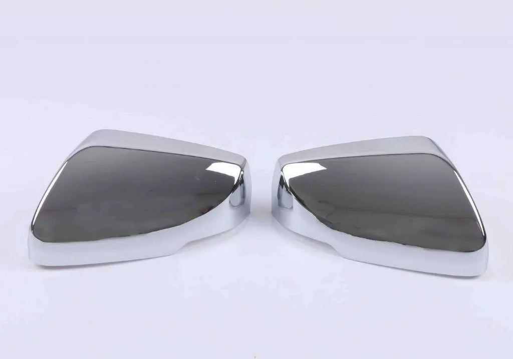 Set of ABS plastic mirror covers for Cadillac CT5 CT6 in carbon fibre, silver, and rain frame styles.