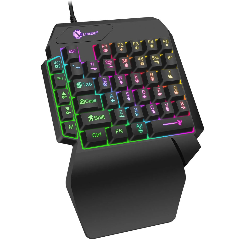 GK103S one-handed luminous gaming mechanical keyboard with mouse converter on a desk.