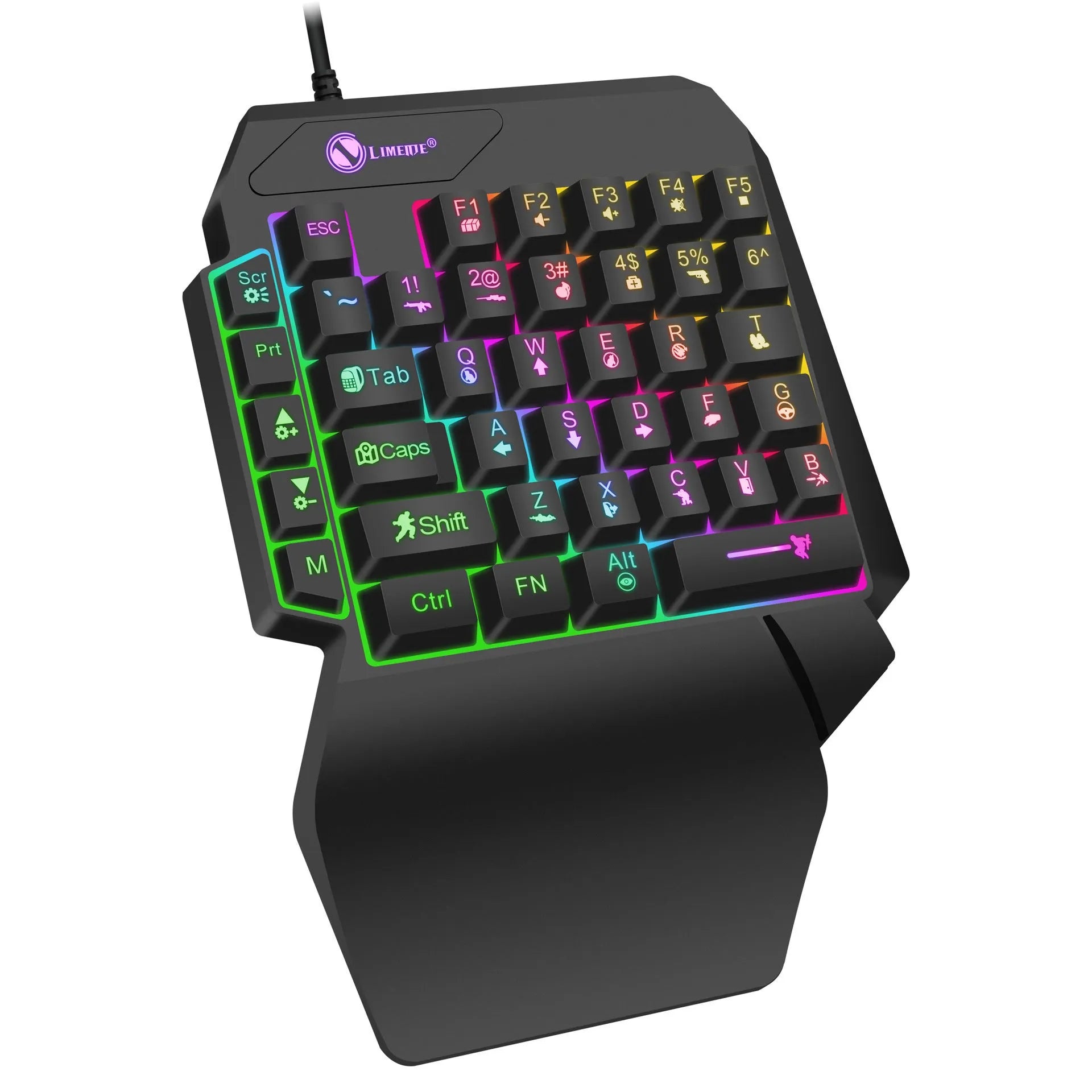 GK103S one-handed luminous gaming mechanical keyboard with mouse converter on a desk.