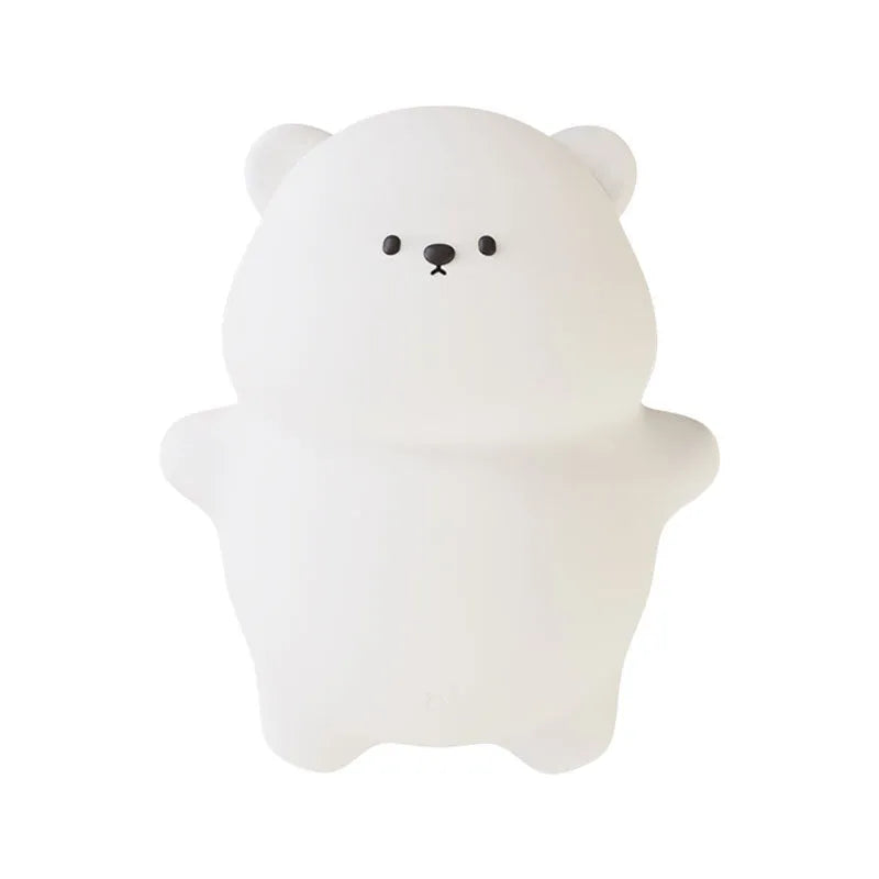 Lying flat bear small night lamp with RGB colour switching, silicone exterior, and rechargeable battery