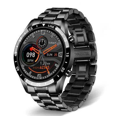 Smart watch with stainless steel wristband and 1.3-inch touch screen display