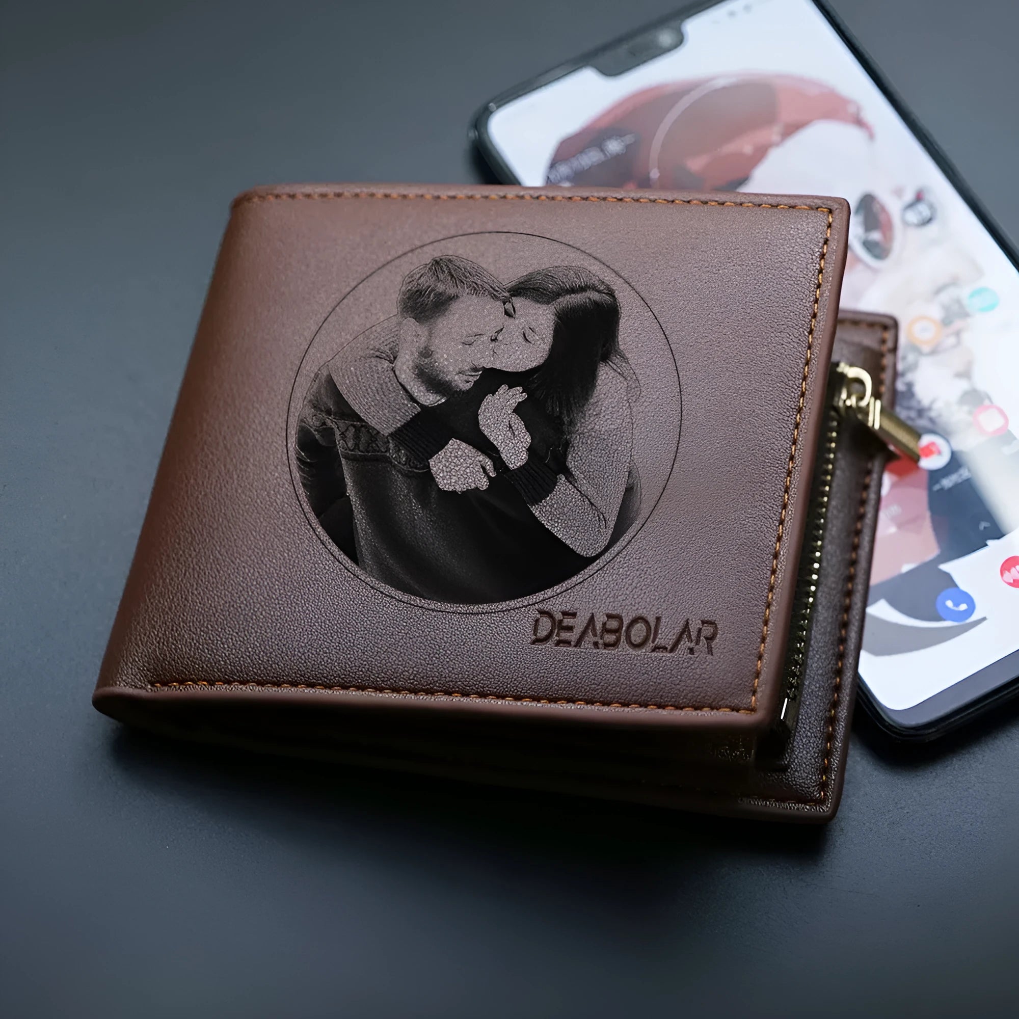 Men's leather wallet with zipper closure showing secure cash and card storage design
