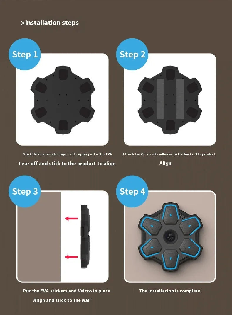 Black hanging music boxing machine with six targets, seven-colour light, USB power and optional gloves