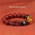 Cinnabar bracelet with five gods of wealth motif and animal modelling design in national style