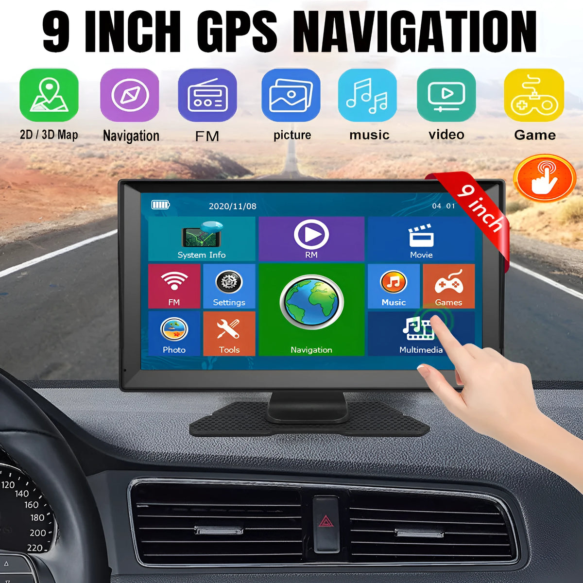 9-inch external portable GPS navigator with large screen and voice navigation for cars and trucks