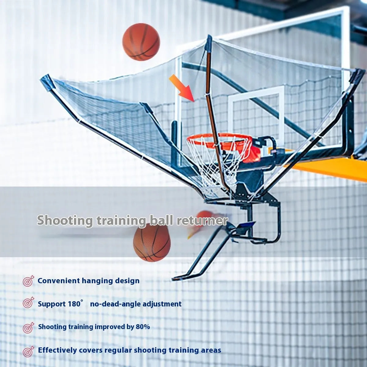Continuous pitching automatic serve basketball shooting trainer with portable hanging design