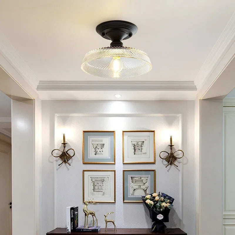 American retro single-head ceiling lamp with clear glass shade and vintage industrial style