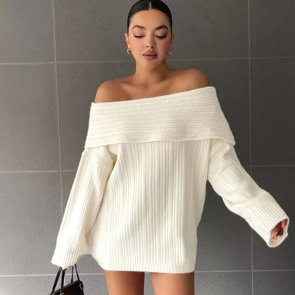 Women's loose fit acrylic pullover sweater in four colour options with long sleeves