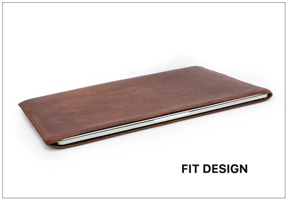 Brown crazy horse leather laptop bag for 13.3-inch MacBook Pro and MacBook Air, horizontal or vertical style