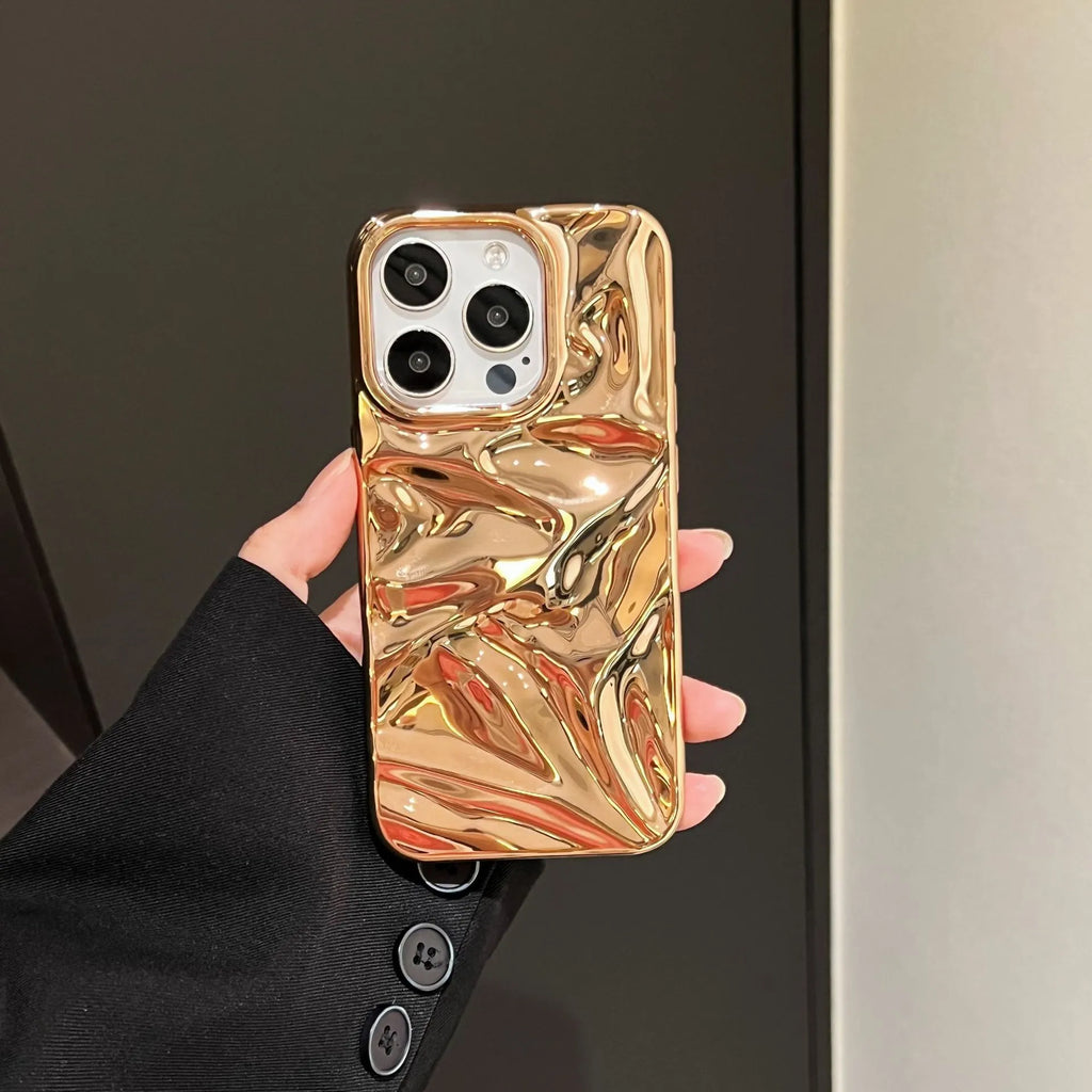 TPU electroplating three-dimensional pleated phone case in milk blue for iPhone