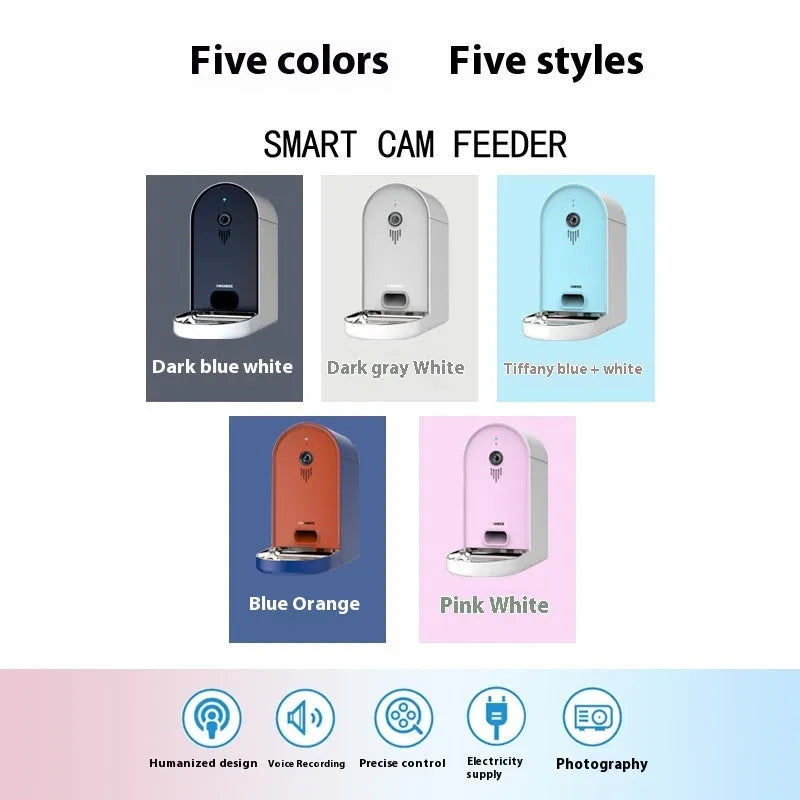 Barbie pink ivory white automatic pet feeder with digital display and remote monitoring